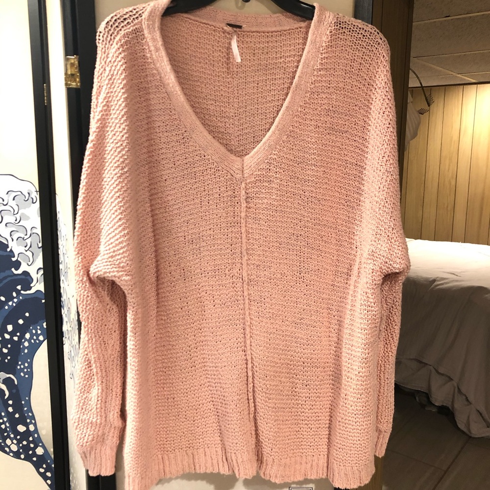 Free People V Neck Oversized Blush Pullover